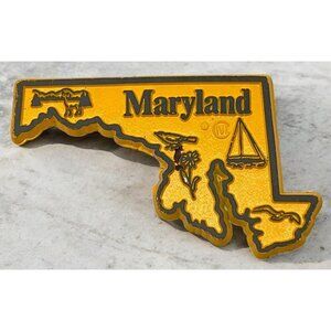 Maryland State Outline Refrigerator Magnet Travel Souvenir Yellow